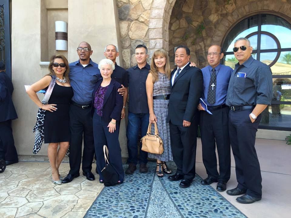 George Dewey HS Family in attendance at Alden's Service. — L to R: Cher Delcarmen-Horst, James Henry, Donna Shelton Kacmarcik, Yancy Zolina,George Cipollone, Rhonda Clark Killalea, Edgar DeGuzman Ruben Pandres and Andy Stephenson.