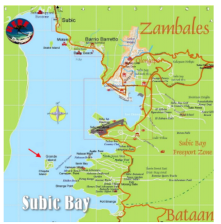 Subic Bay with Grande Island Identified by Red Arrow